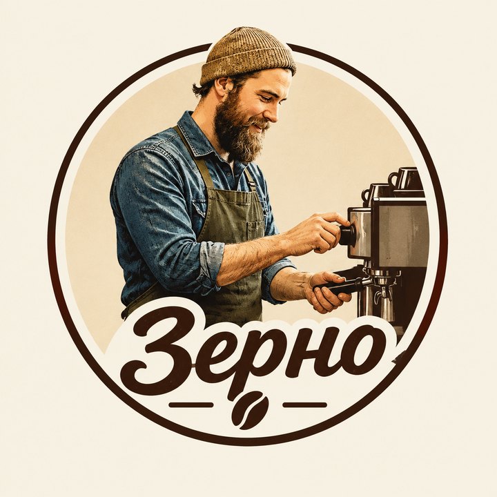 После: Логотип кофейни «Зерно» с этим бариста в круге
